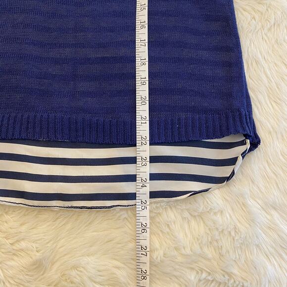 Central Park West Linen Striped Split Back Knit Tank Small - Picture 5 of 7